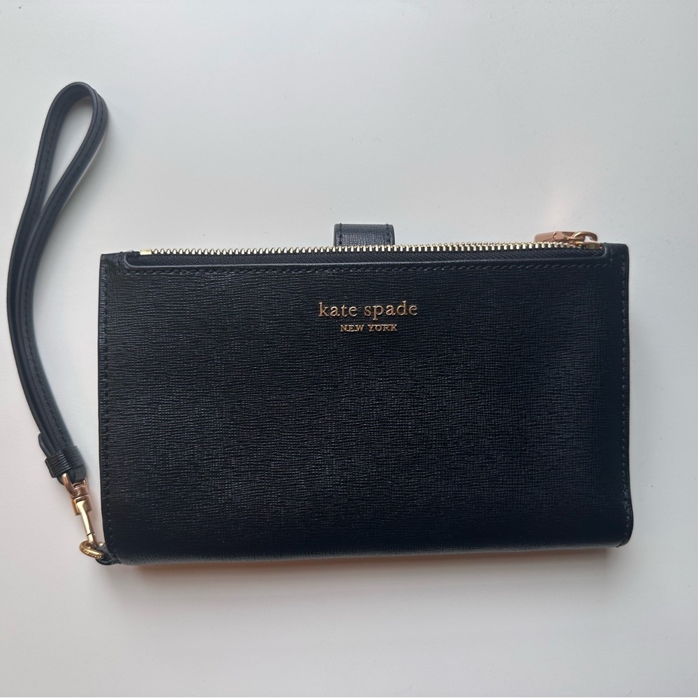 Kate Spade Black Wristlet with Gold Accents